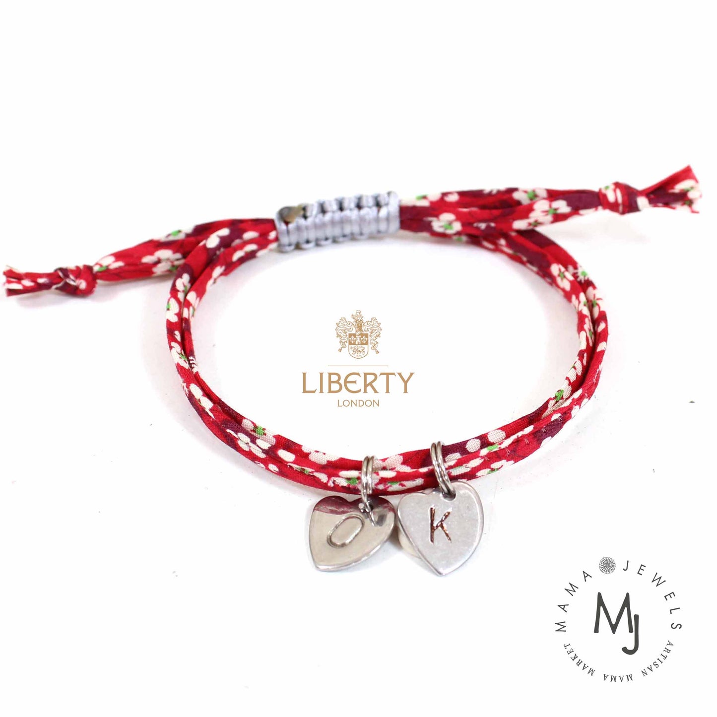 Liberty print bracelet personalised initial | Cherry red image 0