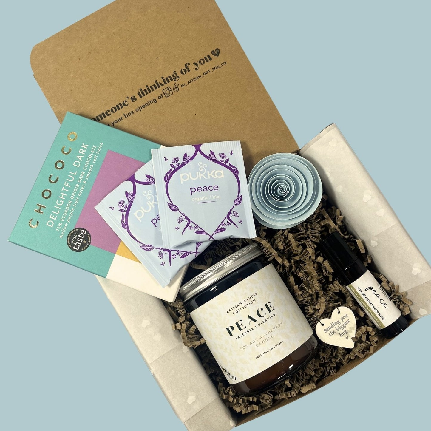 Bereavement Gift Hamper | Hug in a Box | Peace Candle Blue image 1