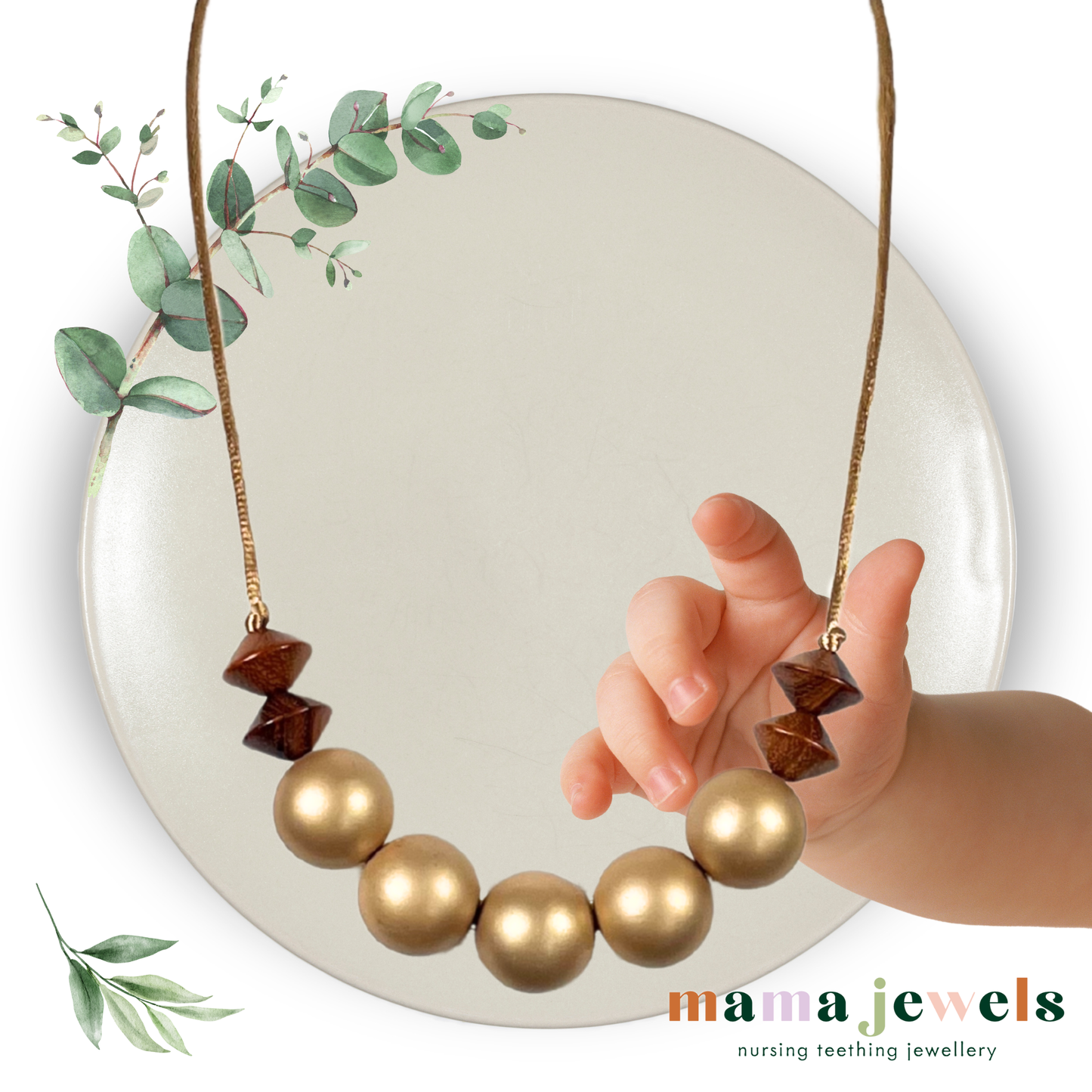 Nursing teething necklace silicone beechwood | Azaria Gold image 0