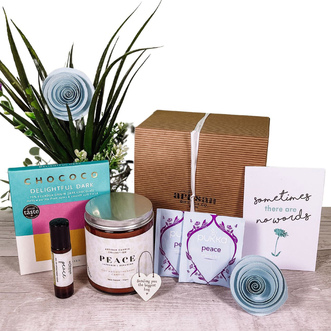 Bereavement Gift Hamper | Hug in a Box | Peace Candle Blue image 0