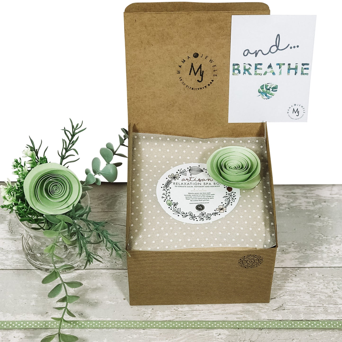 Relaxation Self Care spa box hamper | natural vegan wellness | Green image 1