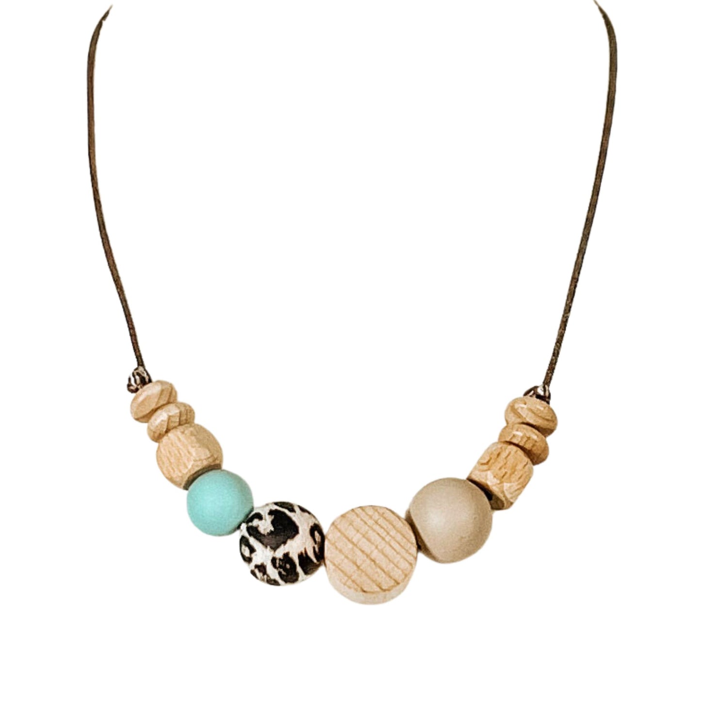 NOA Beechwood and silicone teething necklace | Leopard Aqua image 1