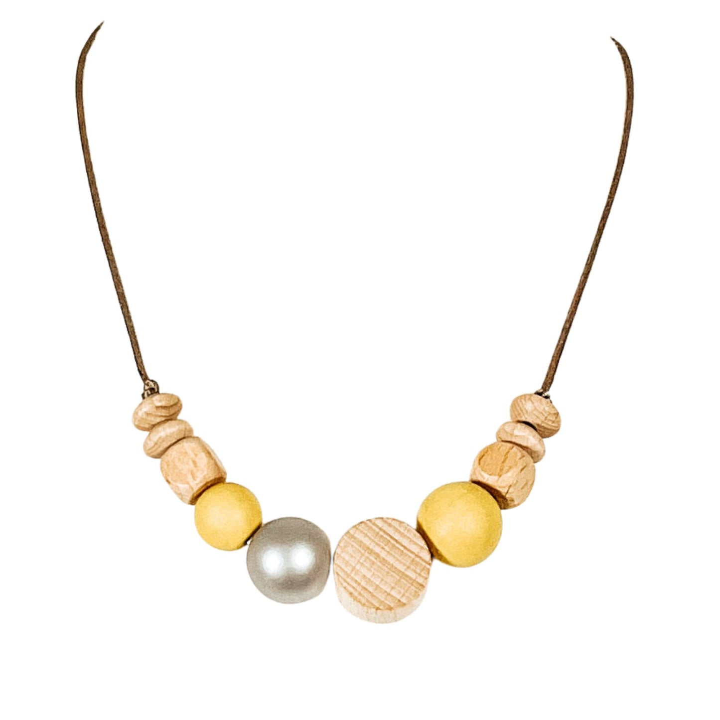 NOA Beechwood and silicone teething necklace | Mustard silver image 1