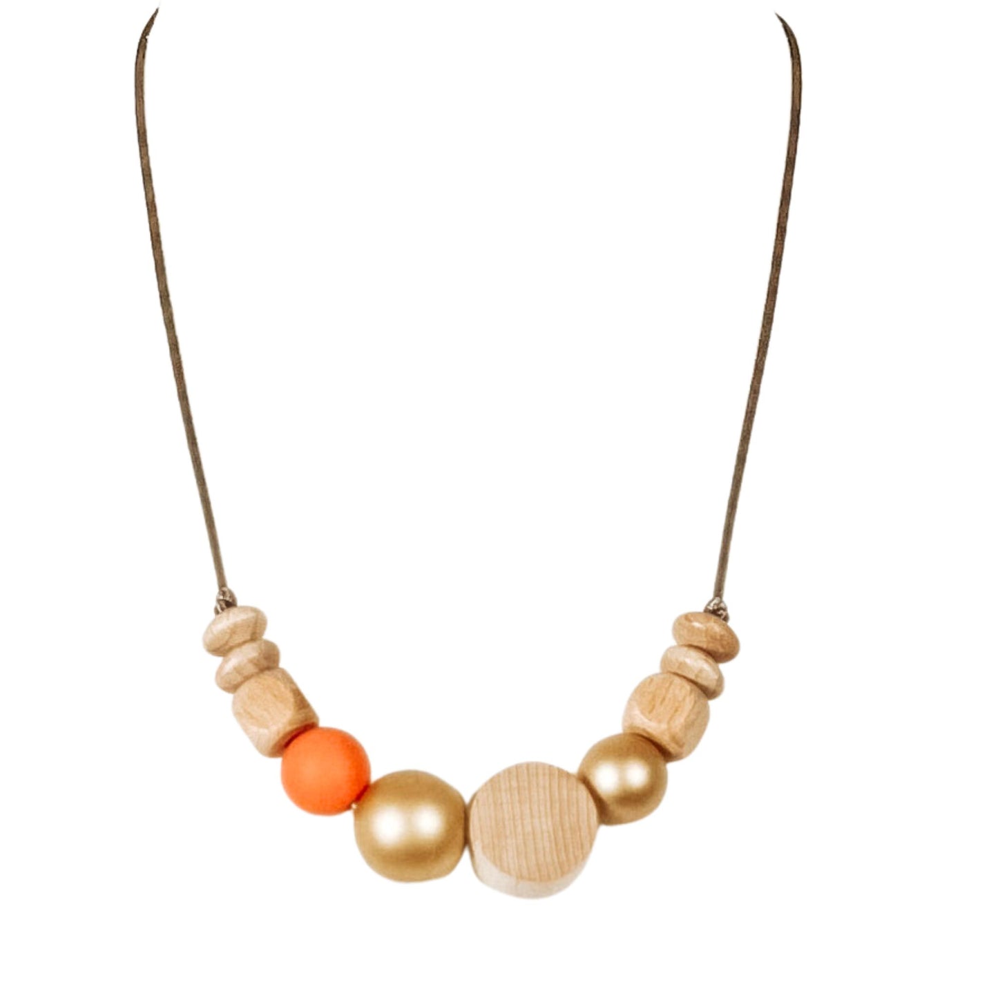 NOA Beechwood and silicone teething necklace | Gold Coral image 1
