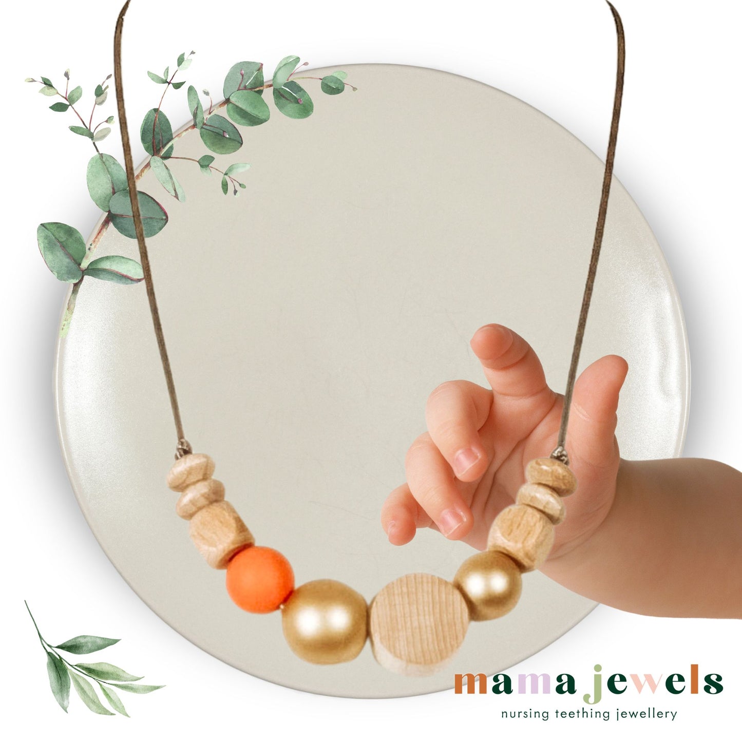 NOA Beechwood and silicone teething necklace | Gold Coral image 0
