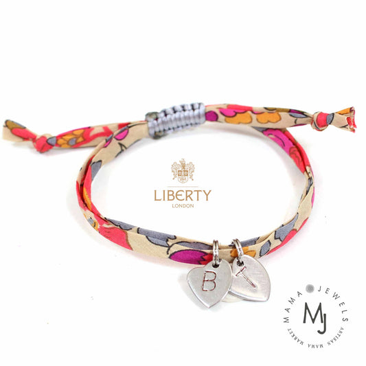 Liberty print bracelet personalised initial | Warm coral pink image 0