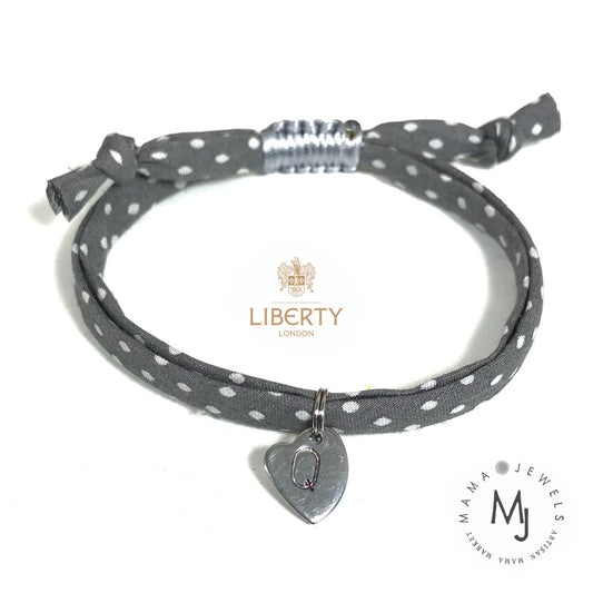 Liberty print bracelet personalised initial | Grey Polka dot image 0