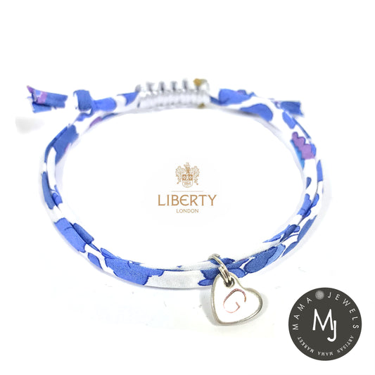 Liberty print bracelet personalised initial | Summer blue image 0