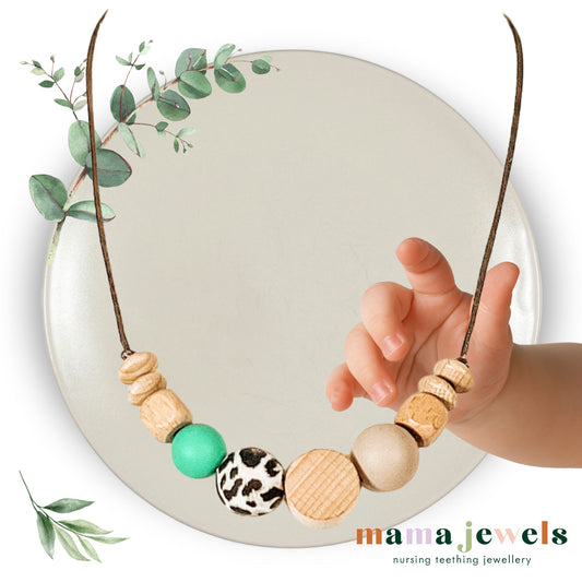 NOA Beechwood and silicone teething necklace | Leopard Green image 0