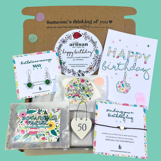 50th Birthday Gift Box for her | May Birthstone earrings Letterbox | Vegan image 0