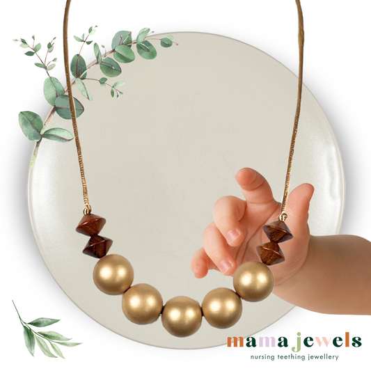 Nursing teething necklace silicone beechwood | Azaria Gold image 0
