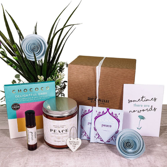 Bereavement Gift Hamper | Hug in a Box | Peace Candle Blue image 0