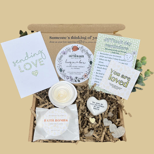 Bereavement gift Hug in a box Letterbox postal | heart ones we love | Eco Vegan image 0