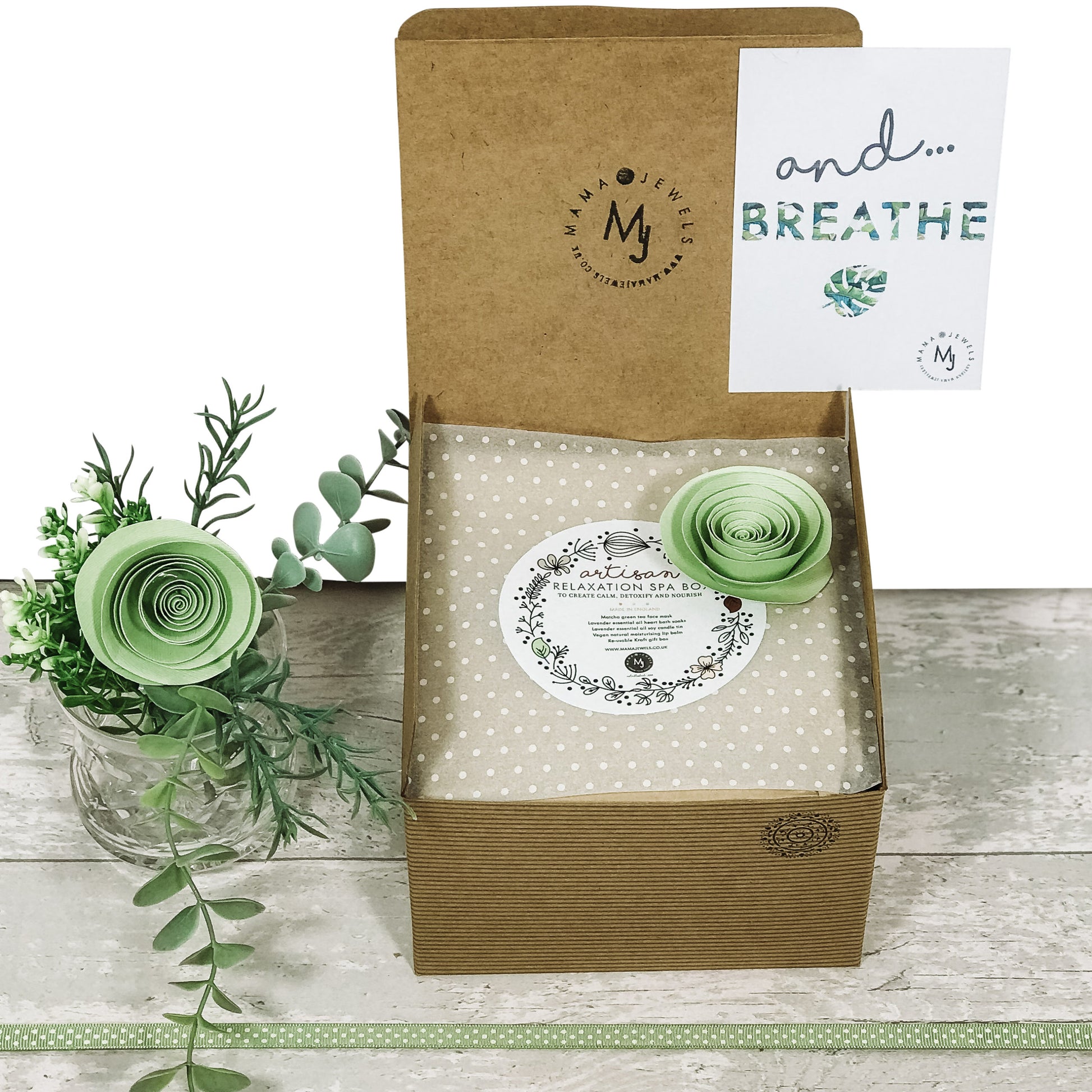 Relaxation Self Care spa box hamper | natural vegan wellness | Green image 1