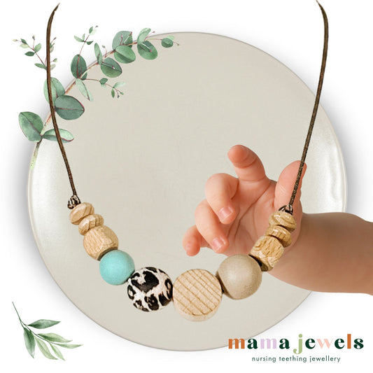 NOA Beechwood and silicone teething necklace | Leopard Aqua image 0