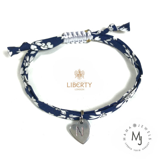 Liberty print bracelet personalised initial | Navy blue image 0