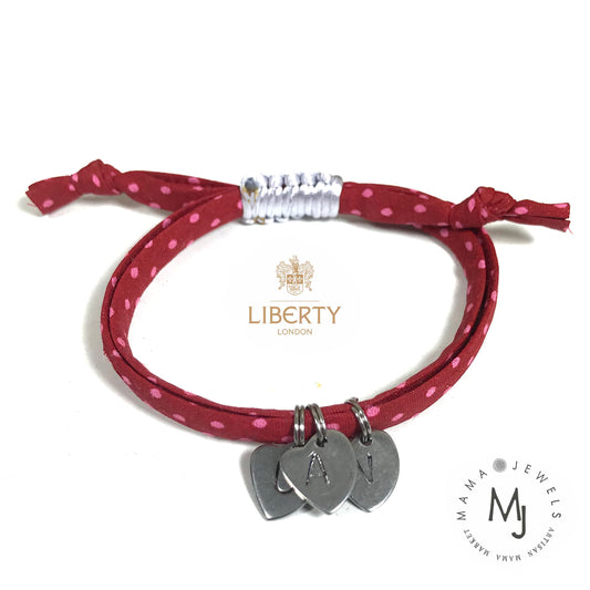 Liberty print bracelet personalised initial | Raspberry red Polka dot image 0