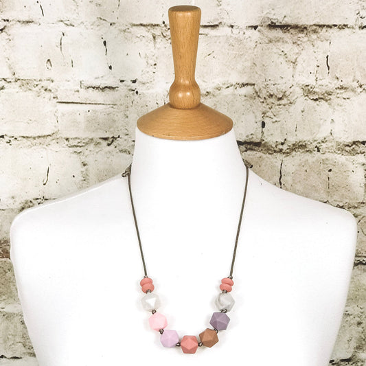 Teething fiddle necklace silicone | CHAKRA rose pinks | Mama Jewels image 0