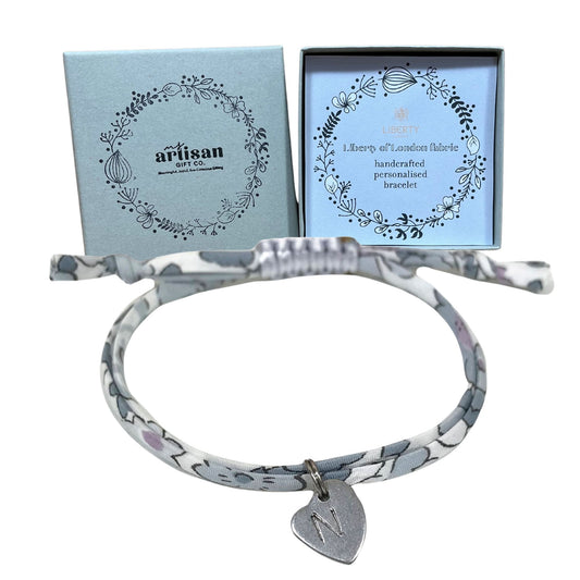 Liberty print bracelet personalised initial | Grey blossom image 0