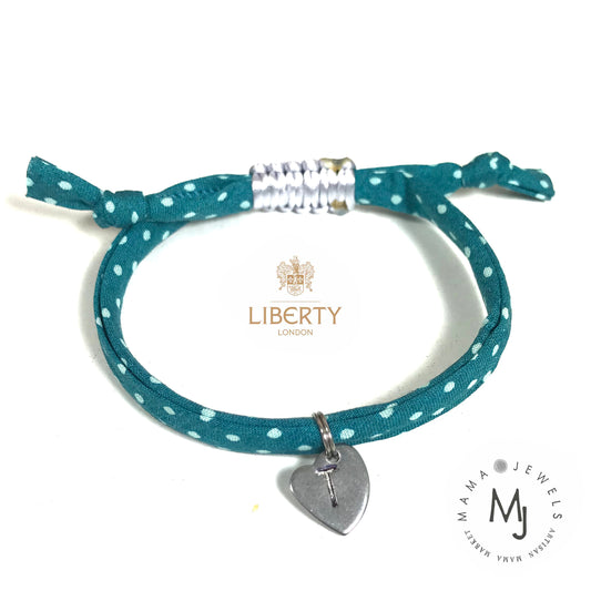 Liberty print bracelet personalised initial | Teal Polka dot image 0